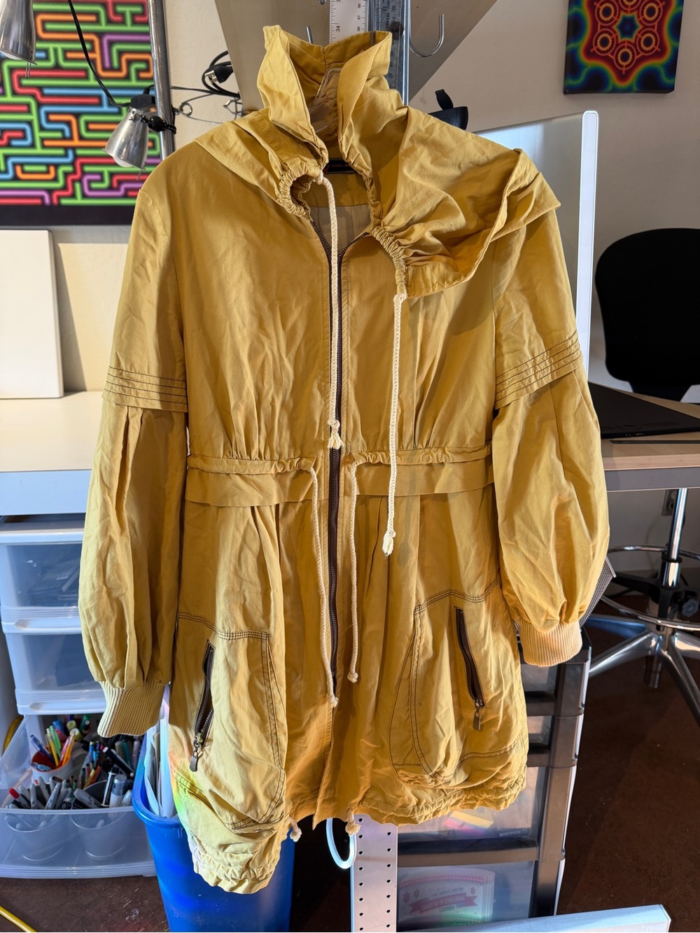 Cop.Copine Mustard Yellow Utility Parka with Drawcord Waist